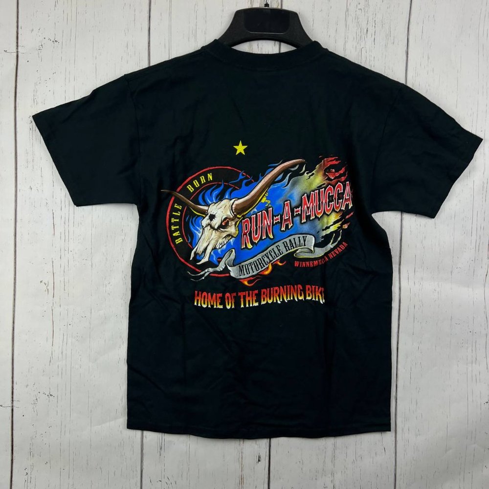 Vintage Run-A-Mucca Motorcycle Rally Medium‎ Gildan Casual T-Shirt Black New Men